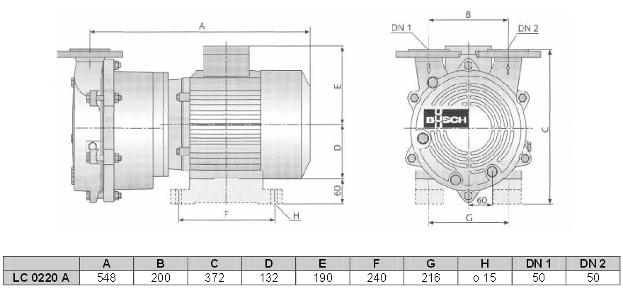 Габаритный чертеж насоса Busch Dolphin LC 0220 A