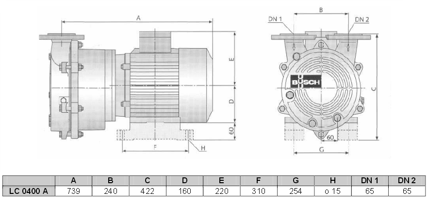 Габаритный чертеж насоса Busch Dolphin LC 0400 A
