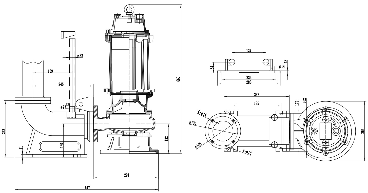 Габаритный чертеж модели Fancy 65WQ25-25-4/2