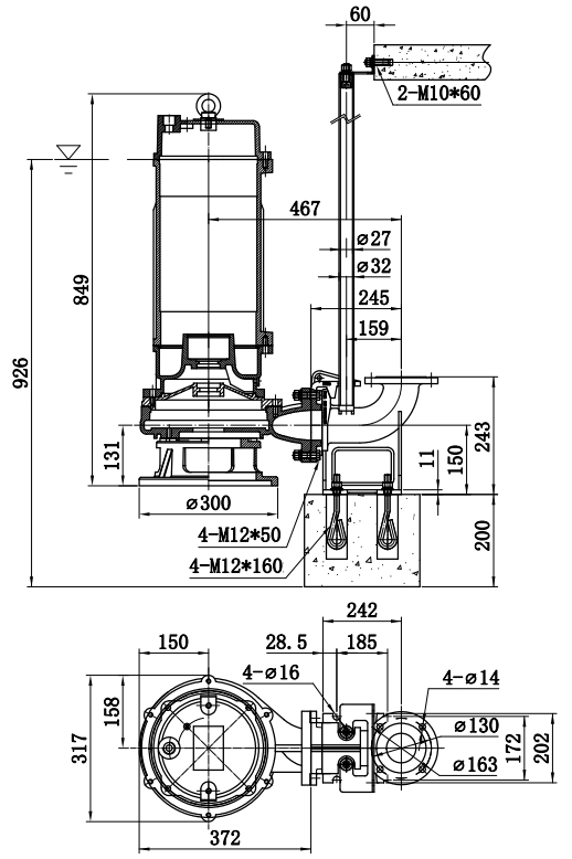 Габаритный чертеж модели Fancy 65WQ30-60-15/2