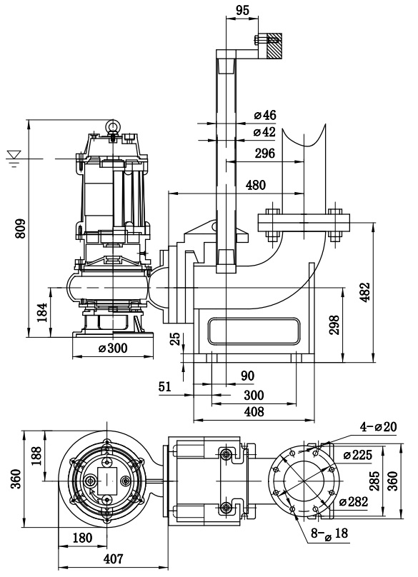 Габаритный чертеж модели Fancy 150WQ140-7-5.5/4