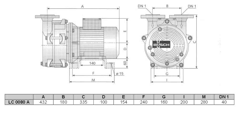 Габаритный чертеж насоса Busch Dolphin LC 0080 A