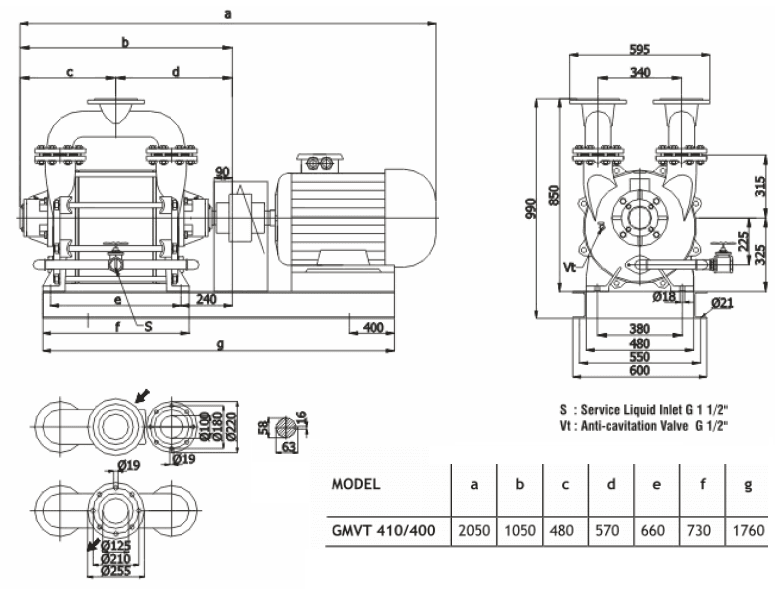 Габаритный чертеж насоса Ангара GMVT 410/400