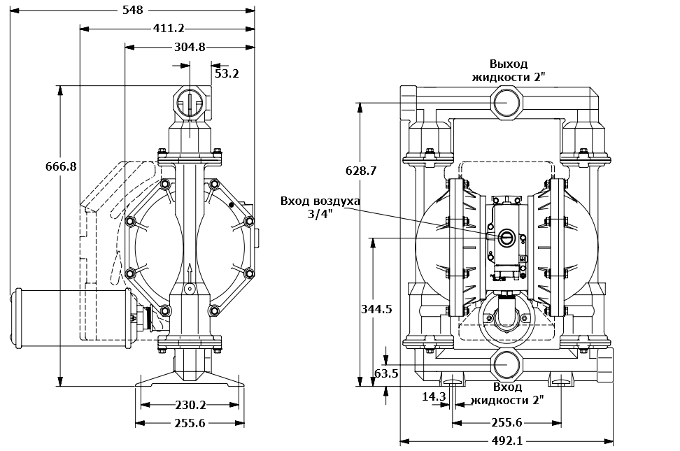 Габаритный чертеж модели Vetlan Pneumatic ADP-PD20A-BSS-SST