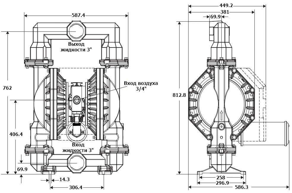 Габаритный чертеж модели Vetlan Pneumatic ADP-PD30A-BSS-STT