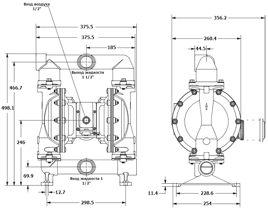 Габаритный чертеж модели Vetlan Pneumatic ADP-PD15A-BSS-STT