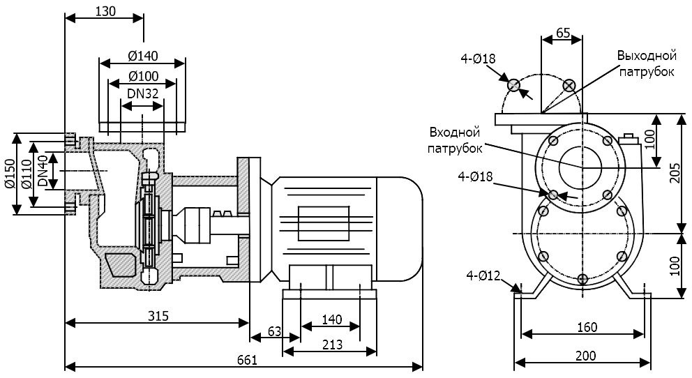 Габаритный чертеж модели Vetlan 40SPP-25