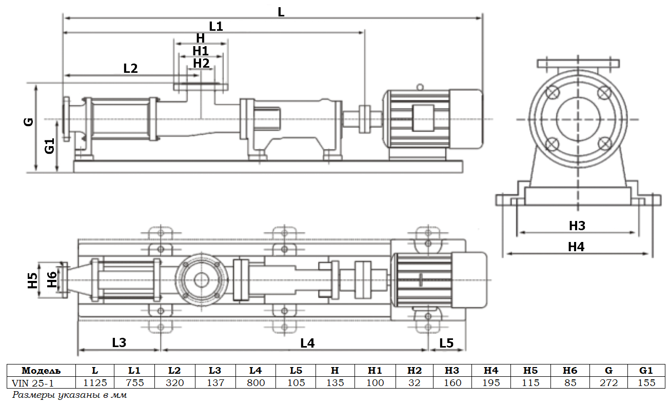 Габаритный чертеж насоса Vetlan VIN 25-1