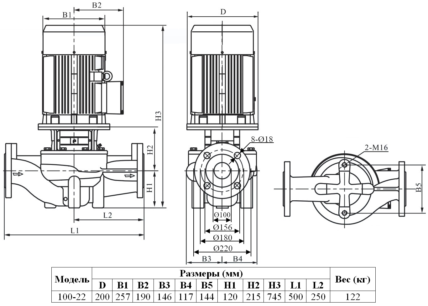 Габаритный чертеж модели Zenova INL 100-22/2