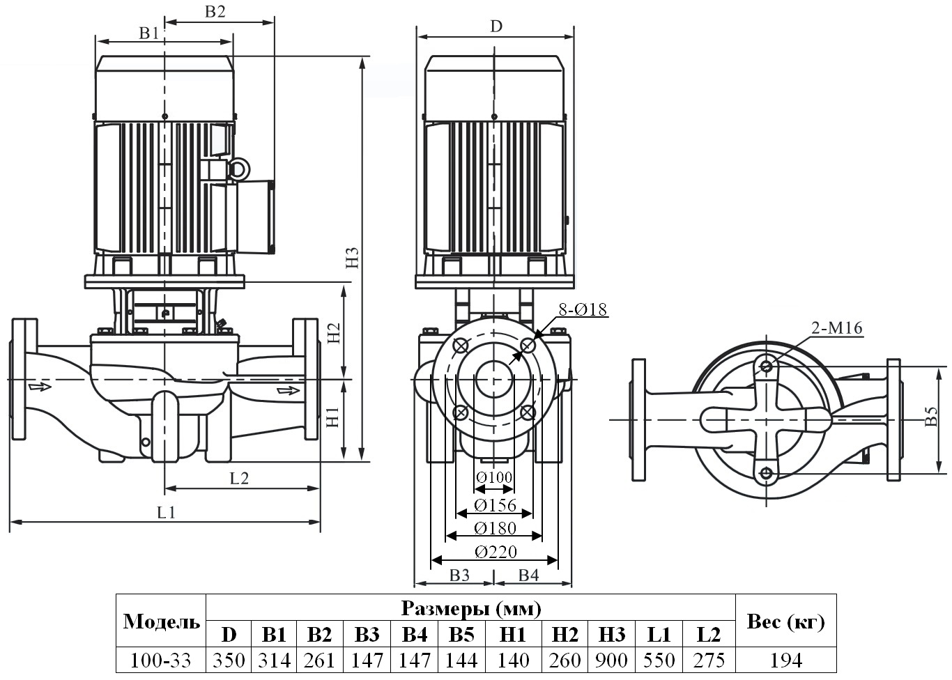 Габаритный чертеж модели Zenova INL 100-33/2