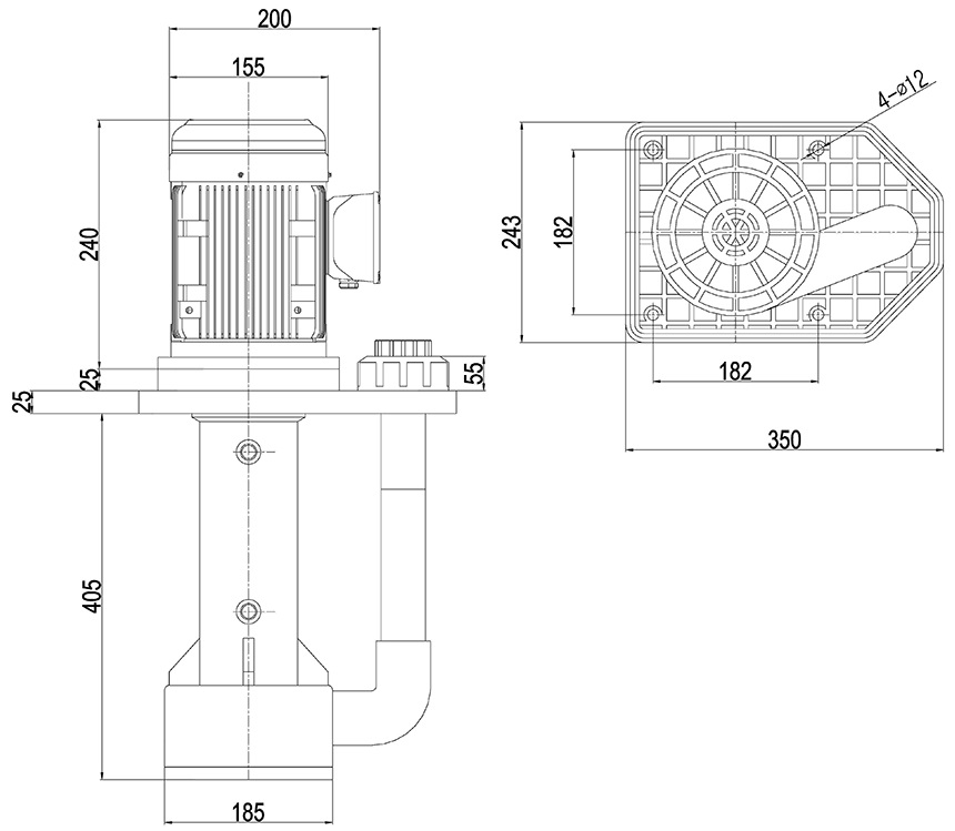 Габаритный чертеж насоса Vetlan 40NHCN-1