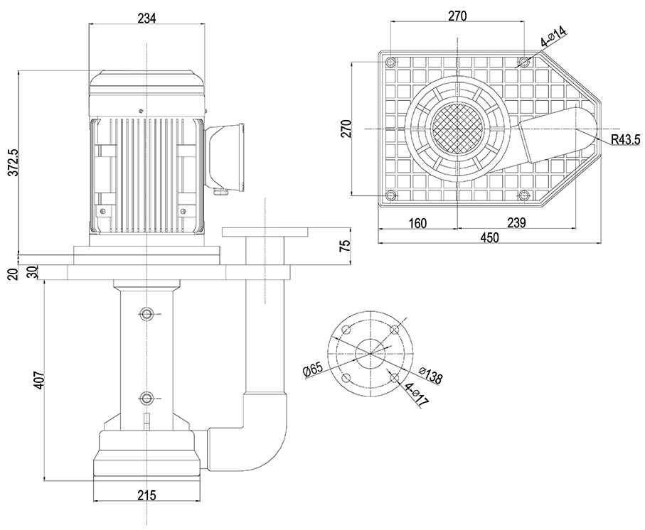 Габаритный чертеж насоса Vetlan 65NHCN-10