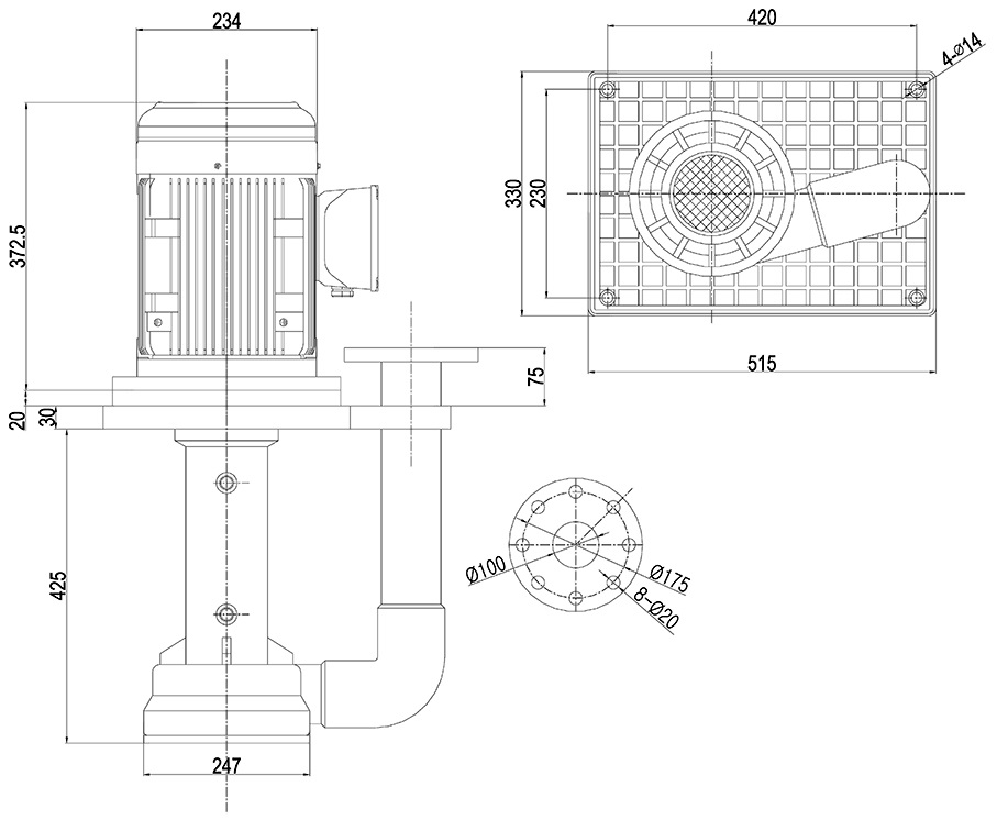 Габаритный чертеж насоса Vetlan 100NHCN-15