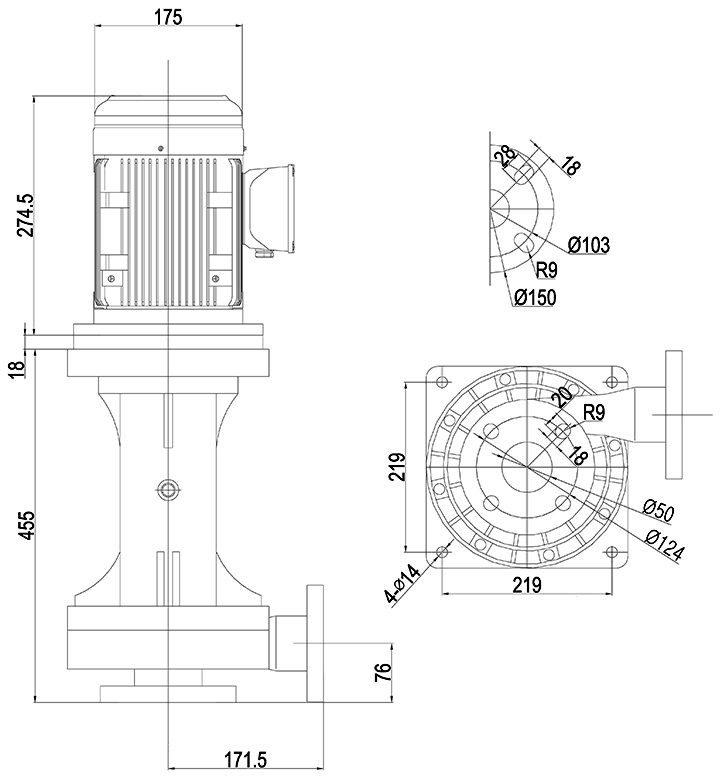 Габаритный чертеж насоса Vetlan 50NHCW-2
