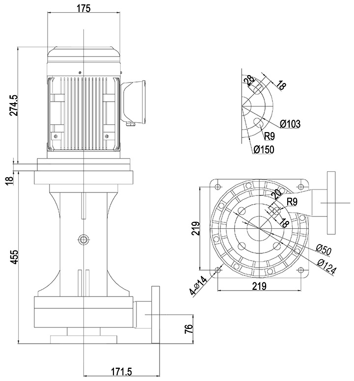 Габаритный чертеж насоса Vetlan 50NHCW-3