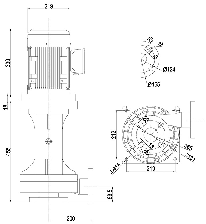 Габаритный чертеж насоса Vetlan 65NHCW-5