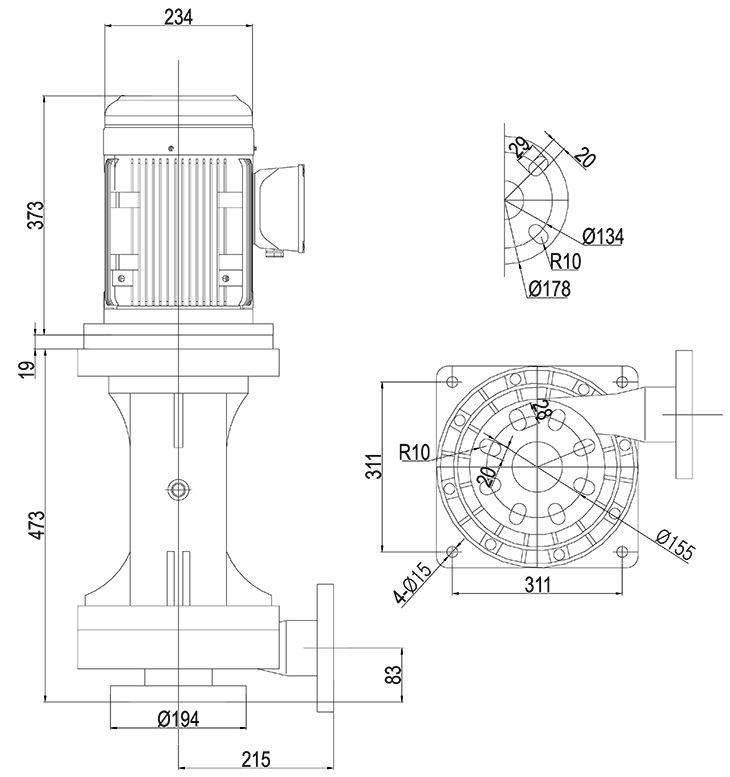 Габаритный чертеж насоса Vetlan 80NHCW-7.5