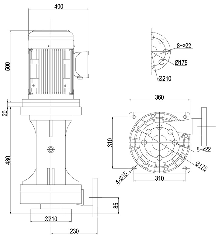 Габаритный чертеж насоса Vetlan 100NHCW-20