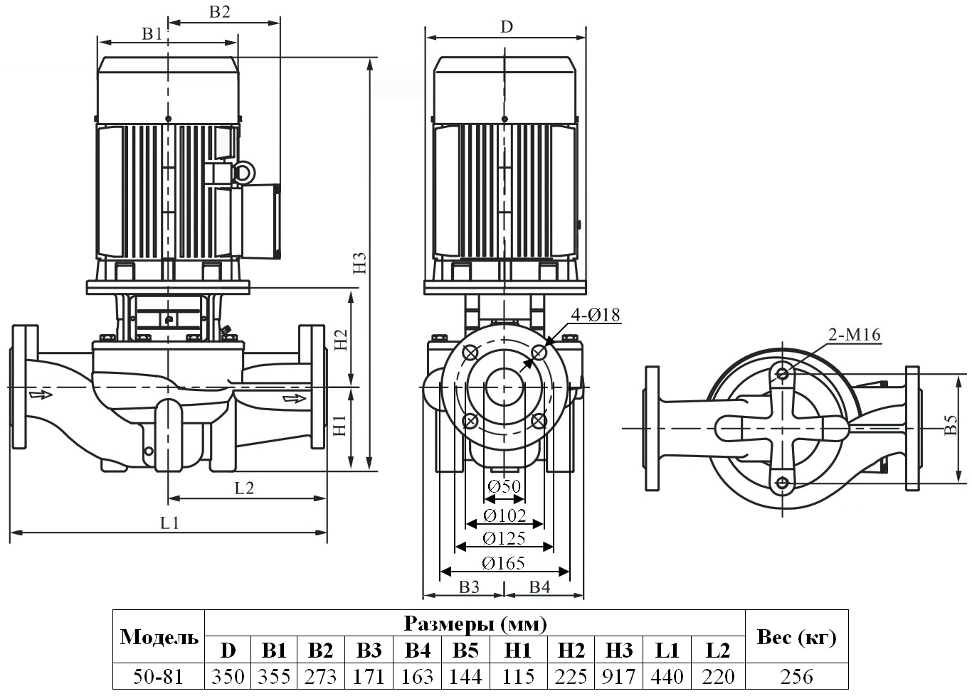 Габаритный чертеж модели Zenova INL 50-81/2