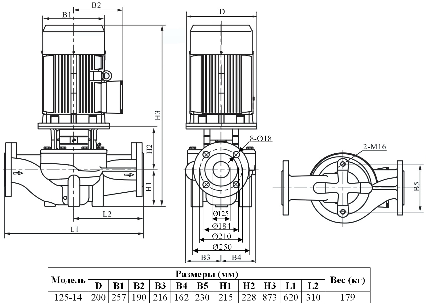 Габаритный чертеж модели Zenova INL 125-14/4