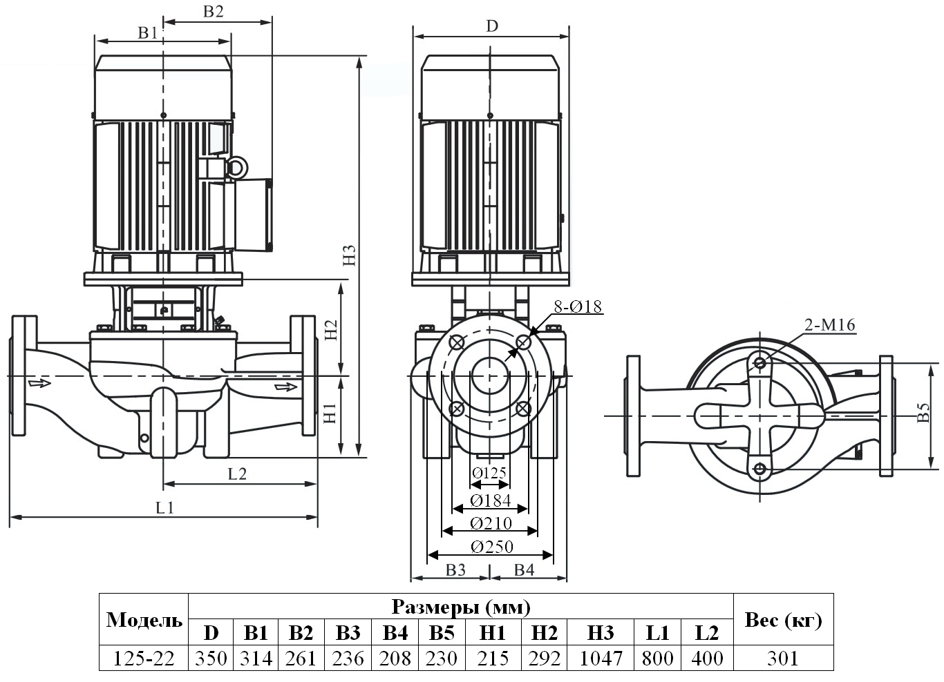 Габаритный чертеж модели Zenova INL 125-22/4