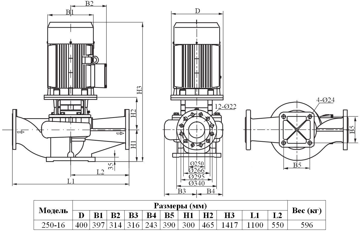 Габаритный чертеж модели Zenova INL 250-16/4