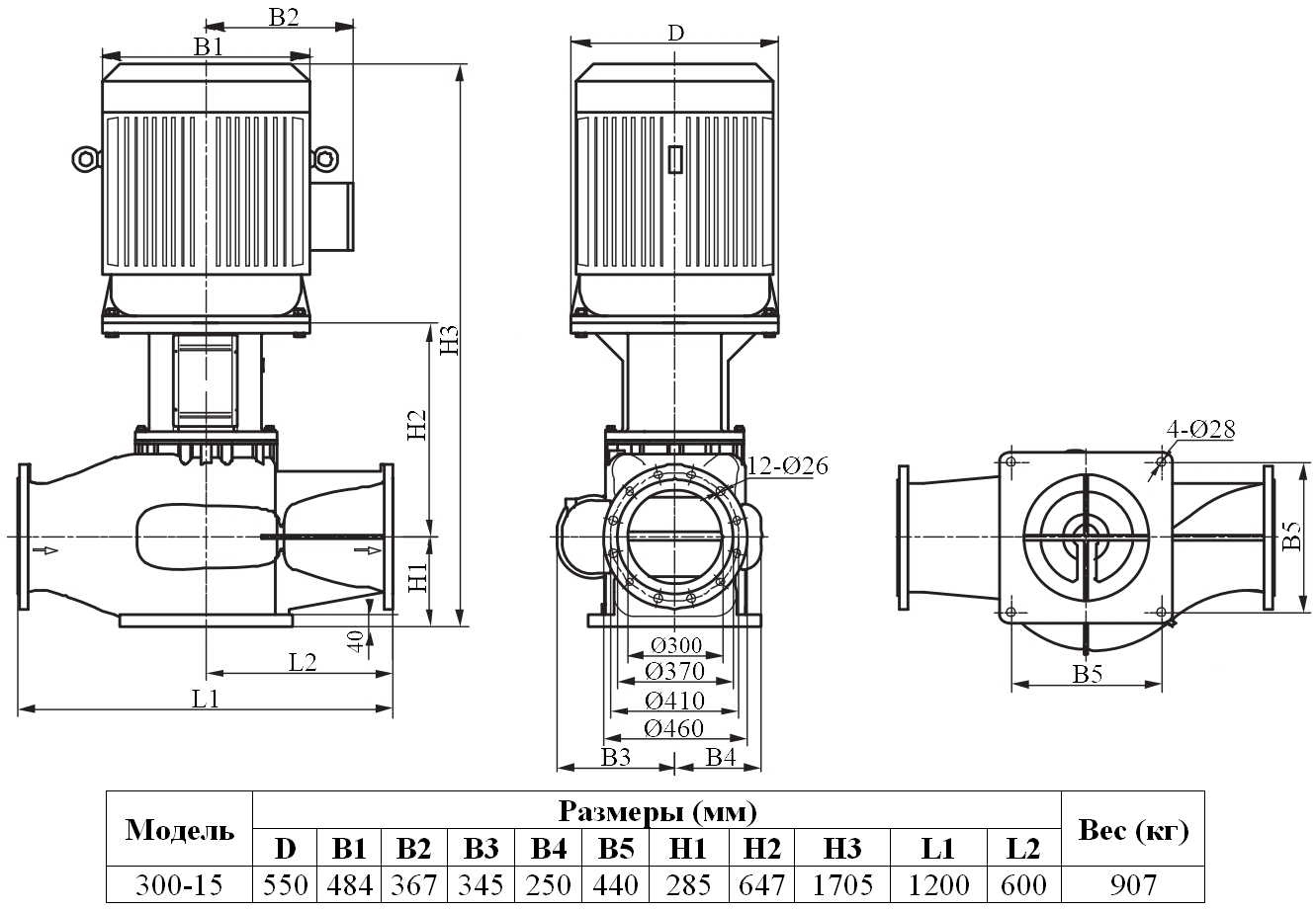 Габаритный чертеж модели Zenova INL 300-15/4