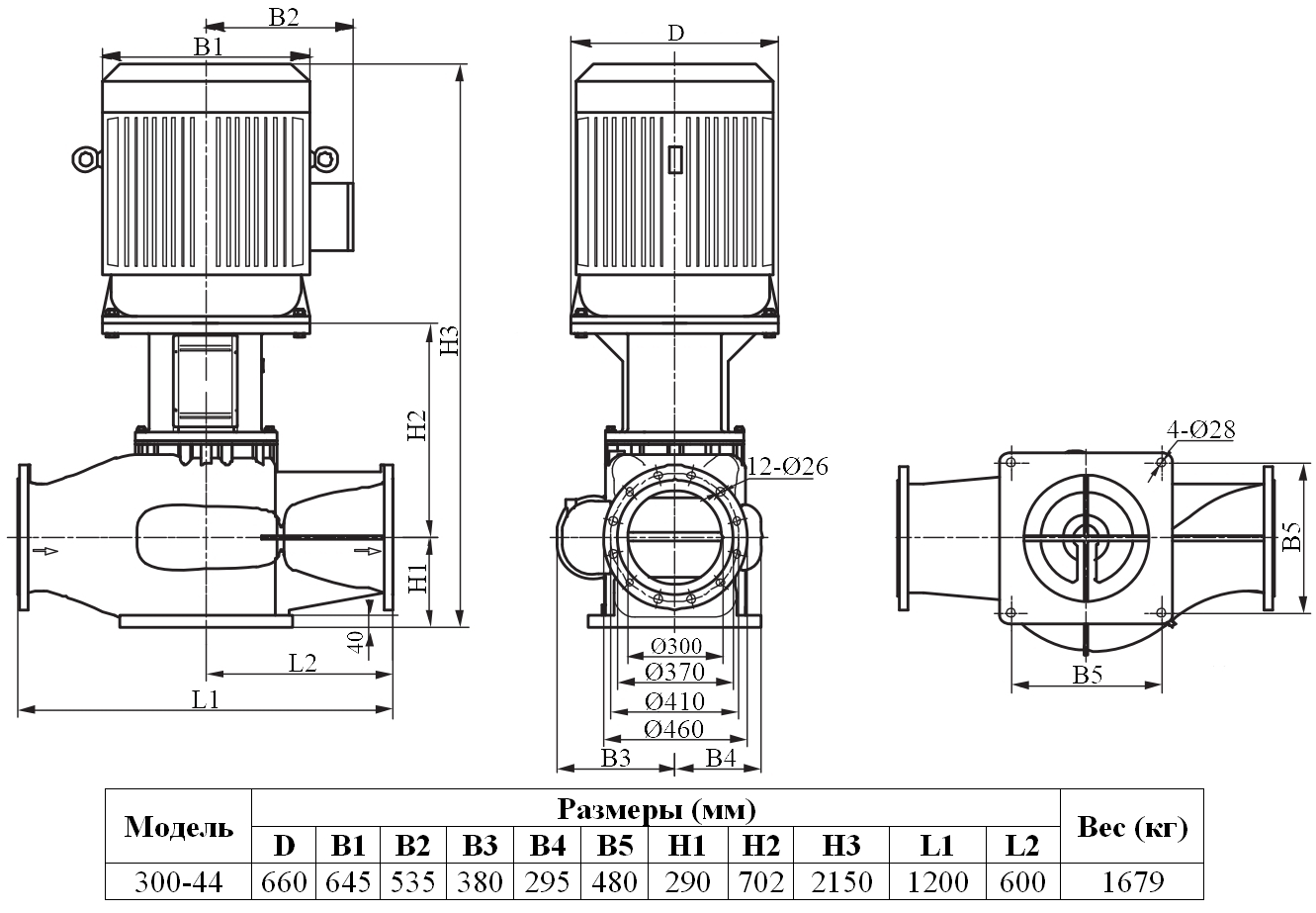 Габаритный чертеж модели Zenova INL 300-44/4