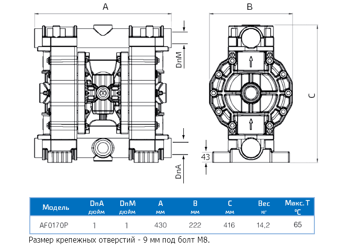 Габаритный чертеж насоса Duotek AF0170P