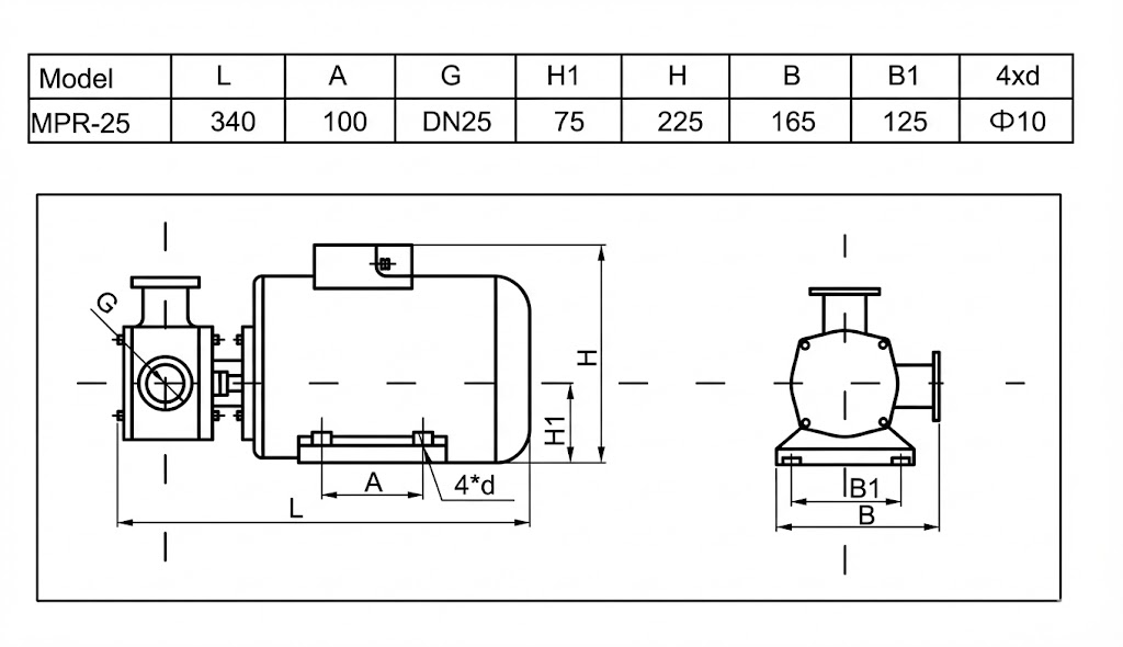Габаритный чертеж модели MPR-25S_220