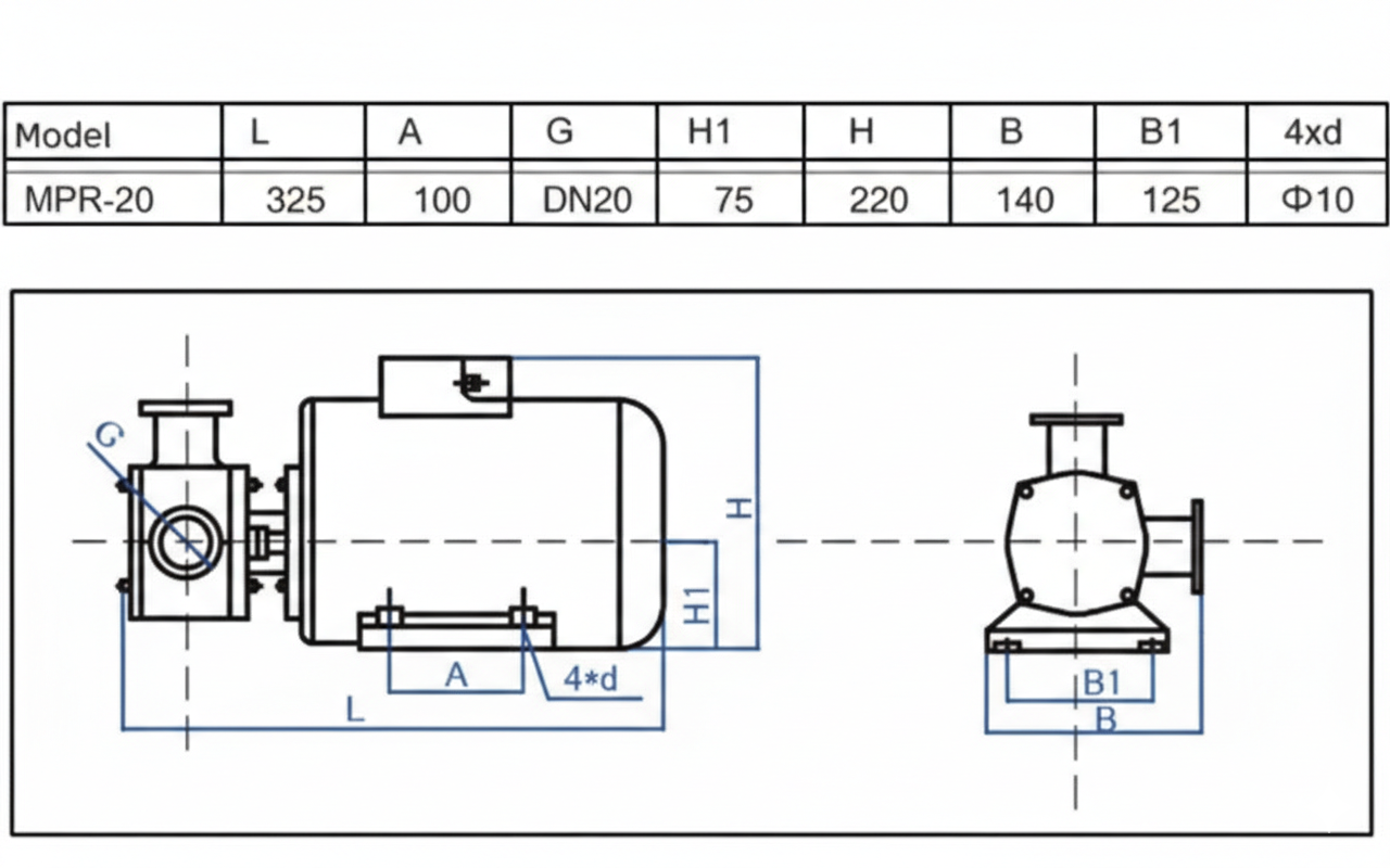 Габаритный чертеж модели MPR-20N_220