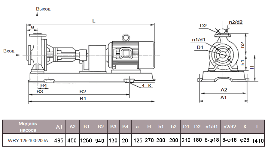 Габаритный чертеж насоса Vetlan WRY 125-100-200A