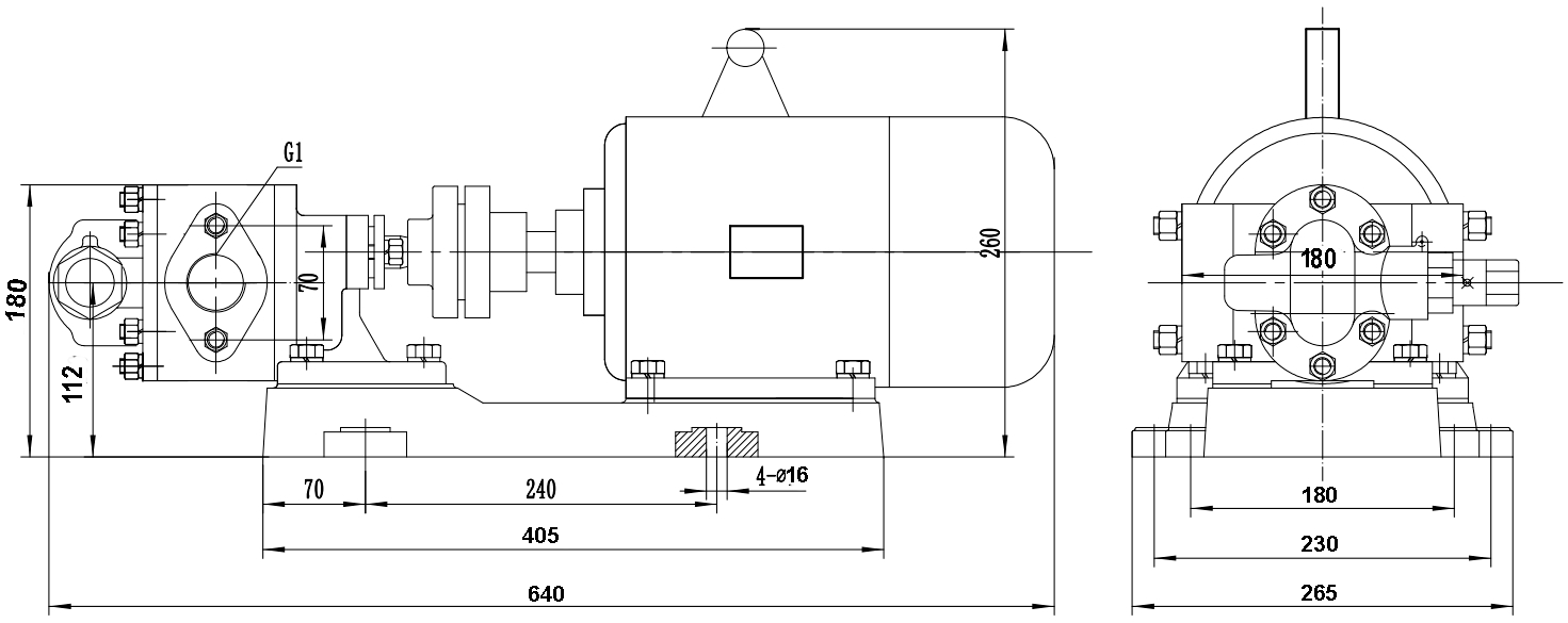 Габаритный чертеж насоса KCB-A 55-CCM/0.5/4/C
