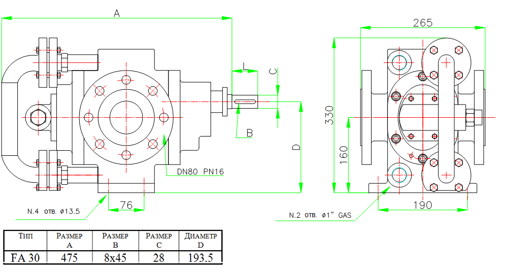Габаритные размеры насоса Fraccarolo FAM/30