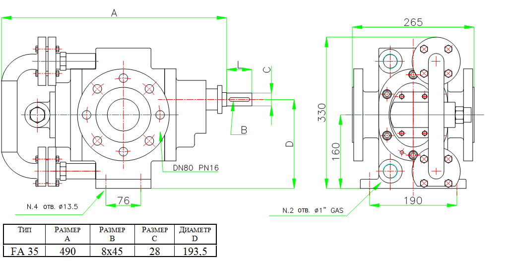 Габаритные размеры насоса Fraccarolo FAM/35