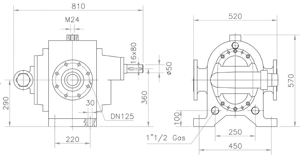 Габаритные размеры насоса Fraccarolo FAM/90 (насосная часть)