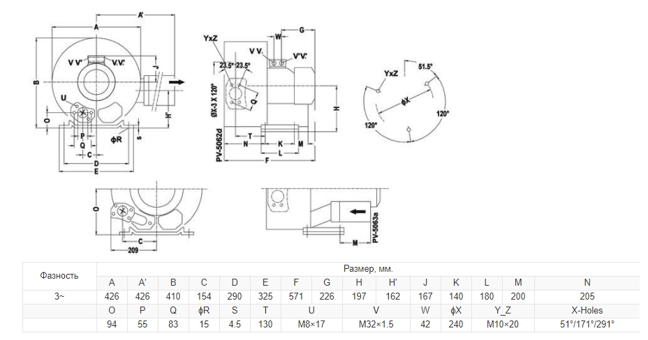 Габаритный чертеж модели GreenTech GL 320-50