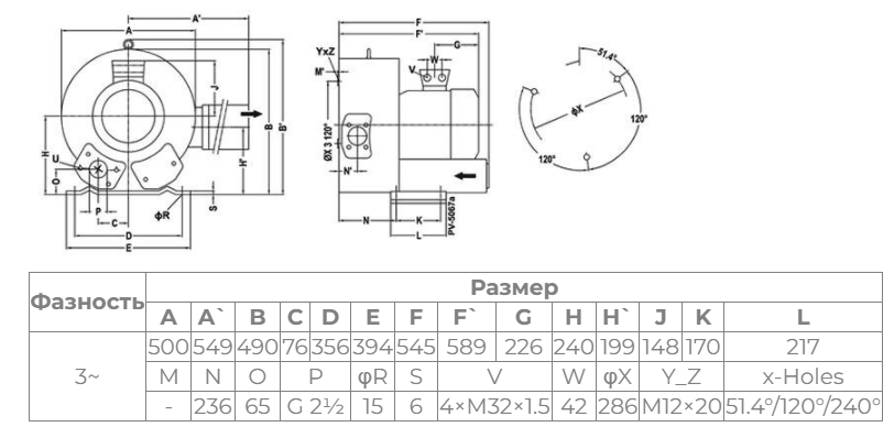Габаритный чертеж модели GreenTech GL 520-40