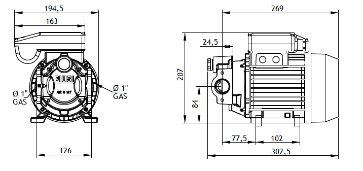 Габаритный чертеж насоса Piusi Drum Viscomat 70 M K33