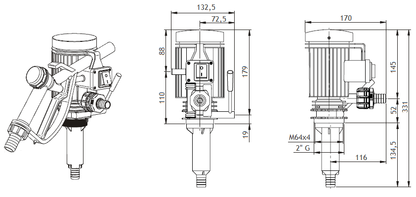Габаритный чертеж насоса Piusi Pico 12 M