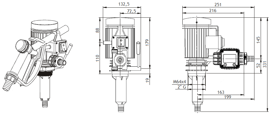 Габаритный чертеж насоса Piusi Pico 12 K24 M