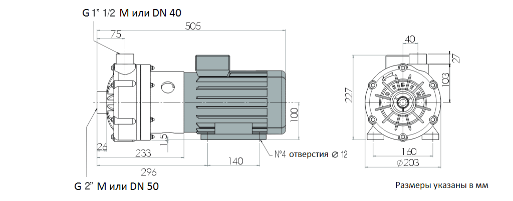 Габаритный чертеж насоса Debem MB 140