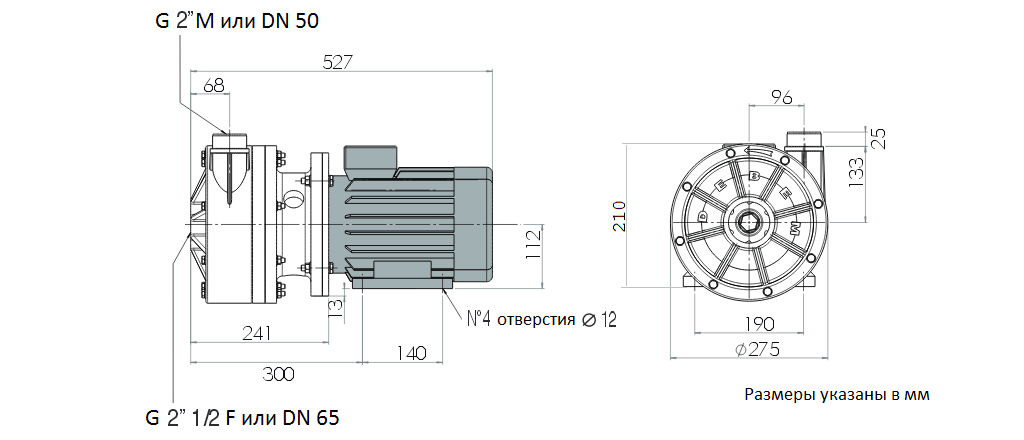 Габаритный чертеж насоса Debem MB 150