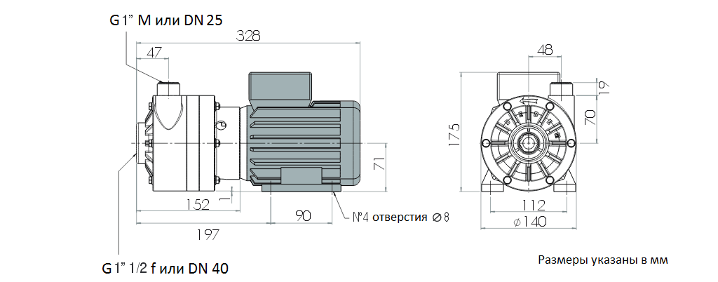 Габаритный чертеж насоса Debem MB 80