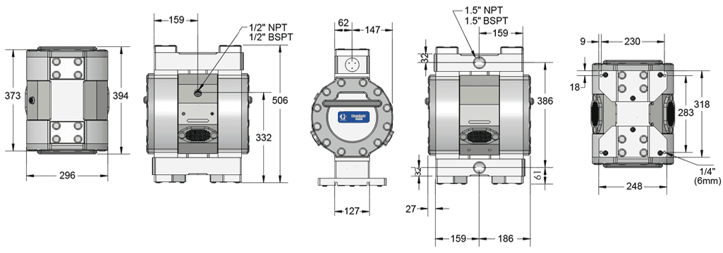 Габаритный чертеж насоса Graco CHEMSAFE 1590PT
