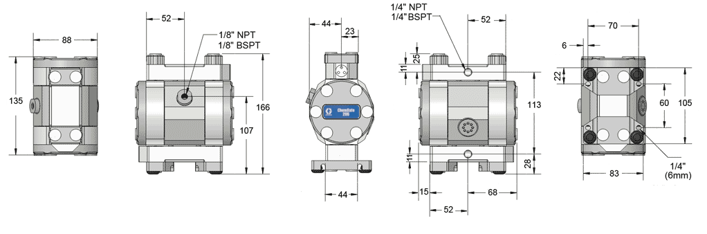 Габаритный чертеж насоса Graco CHEMSAFE 205PT