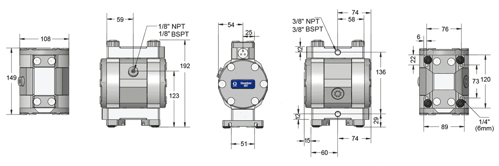 Габаритный чертеж насоса Graco CHEMSAFE 307PT