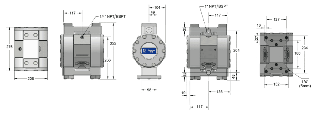 Габаритный чертеж насоса Graco CHEMSAFE 1040PT