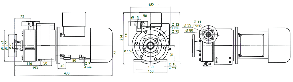 Габаритный чертеж насоса Кристалл ХЦМ 1/10ВК