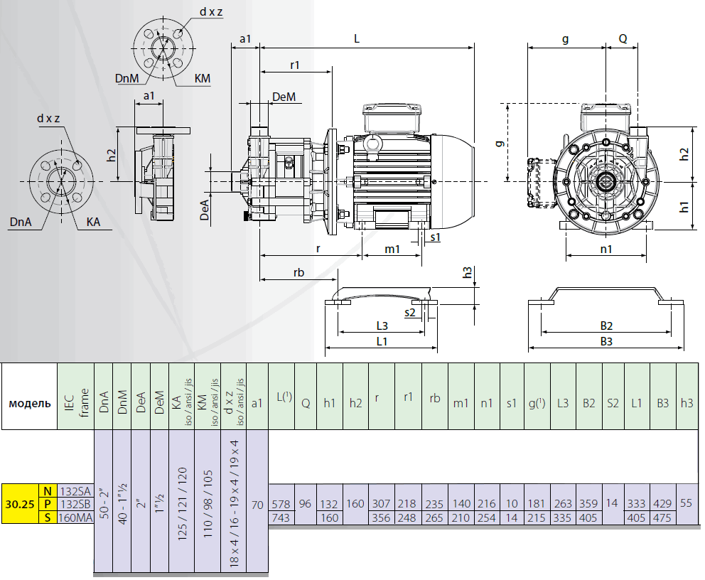 Габаритный чертеж насоса Argal TMR 30.25